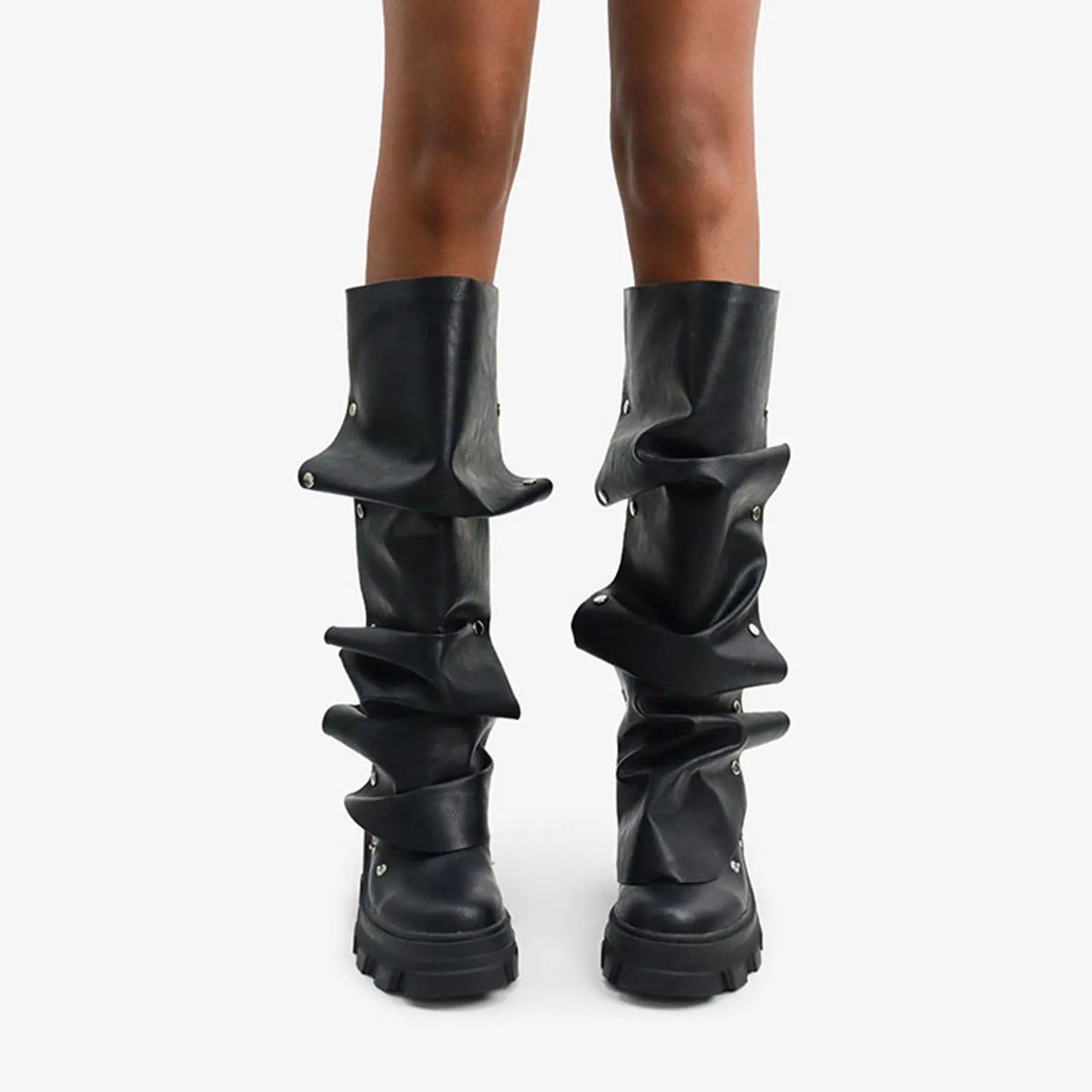 Chunky Metal button Knee high boots