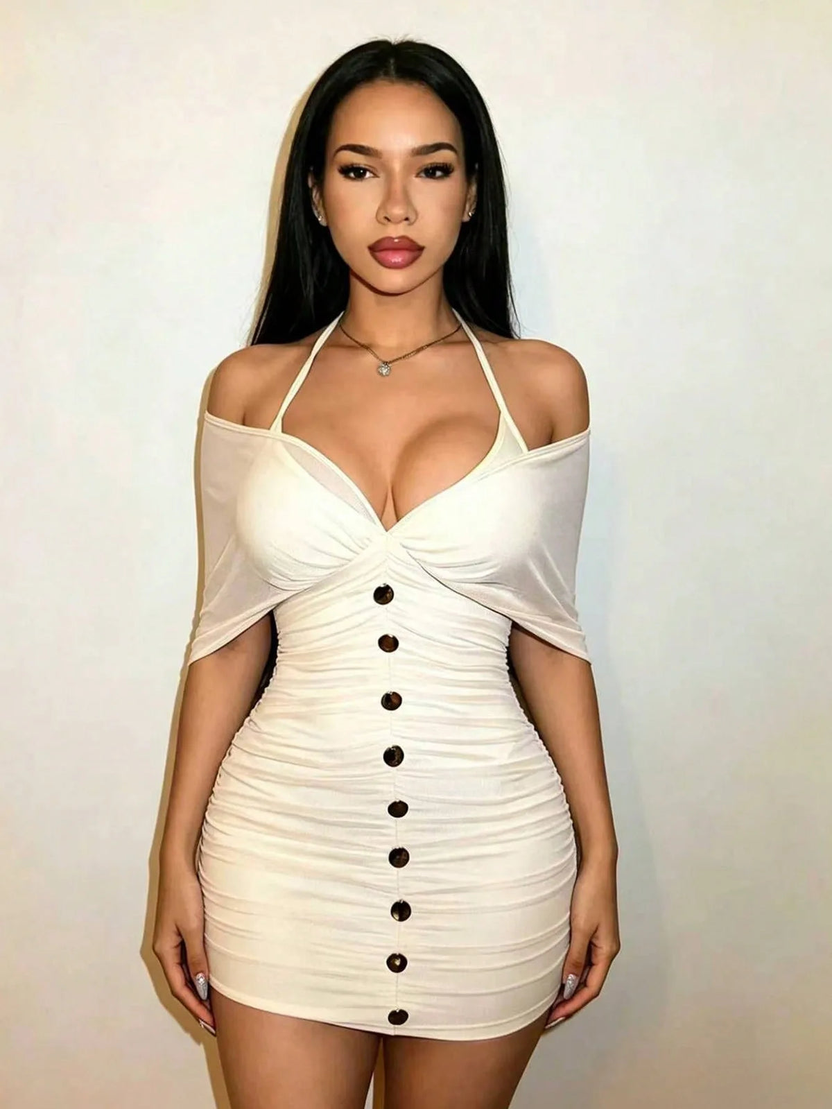 Mesh Ruched Bodycon Mini Dress