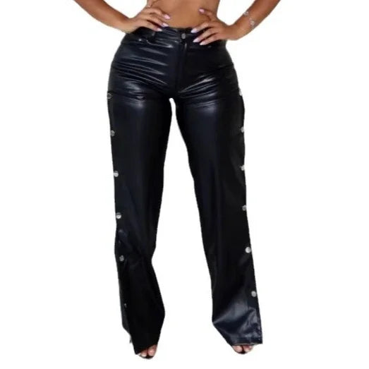 Leather Peek a boo Hollow Button Pants
