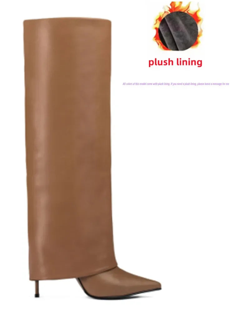 Knee-High Leather Skirt Boots