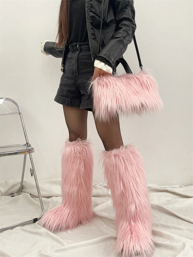 Plush Fur Boots and Bag Set