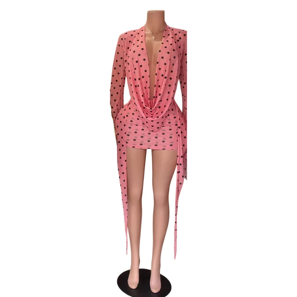 Polka Dot V-neck Batwing Dress