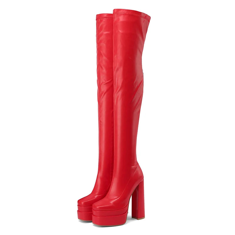 Square Toe Platform Over the Knee Heel Boots