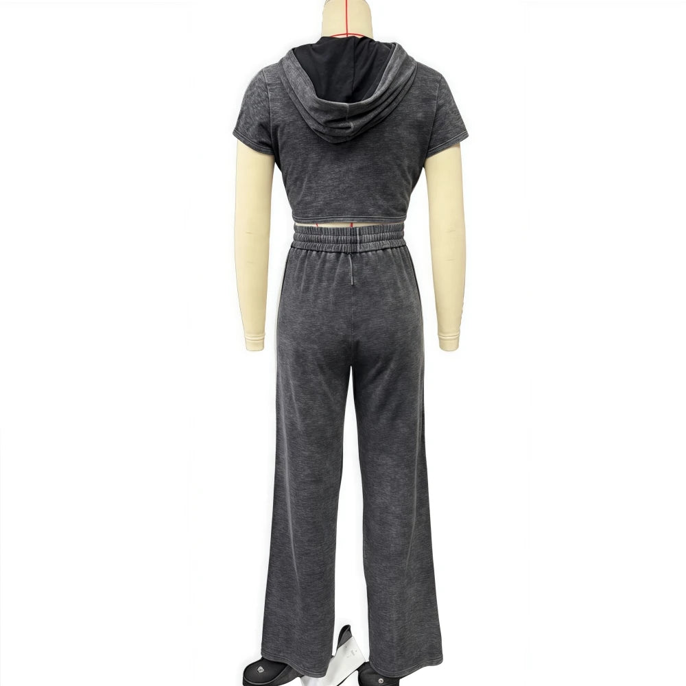 Cute and Comfy Two-Piece Stripe Crop Top and Pants Set.