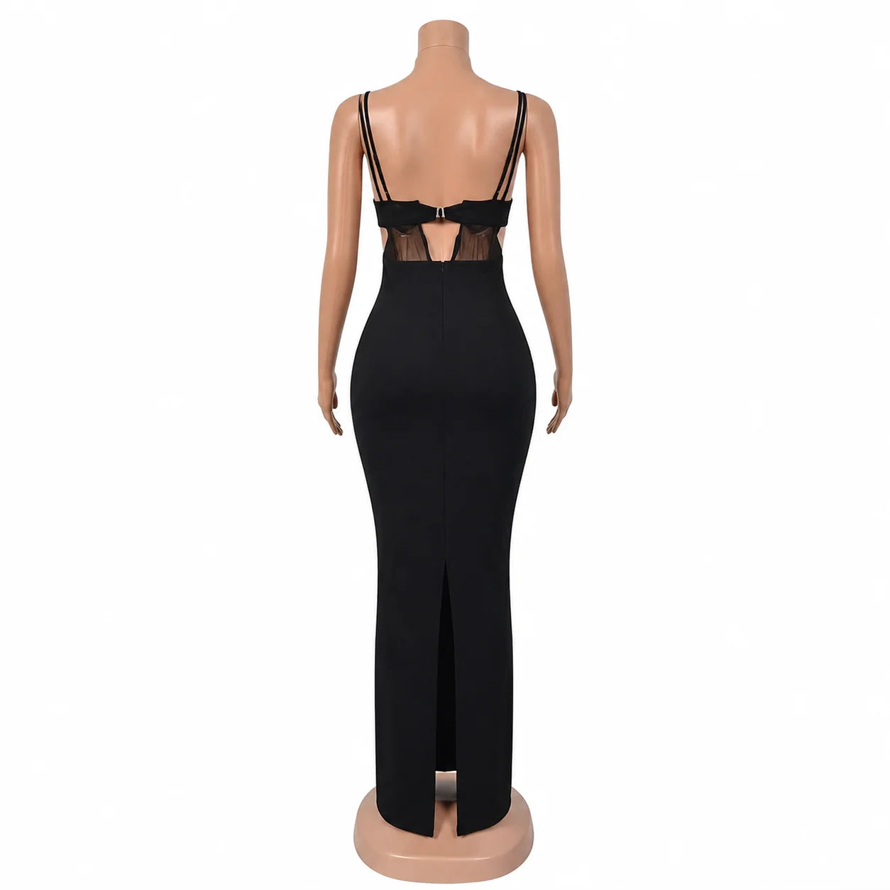 Mesh Strap Back Slit Dress