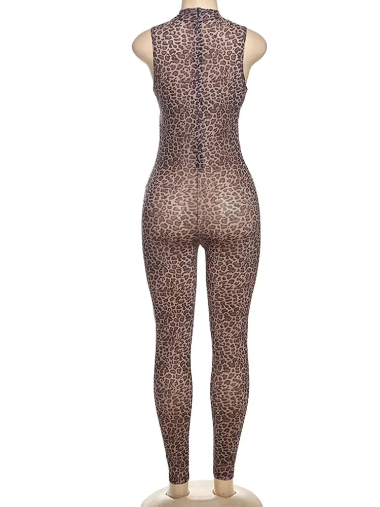 See-Through Leopard Jumpsuit