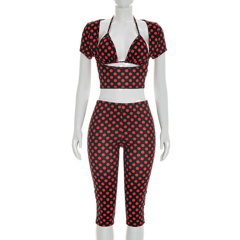 Polka Dot Print Crop Top and Pants Set