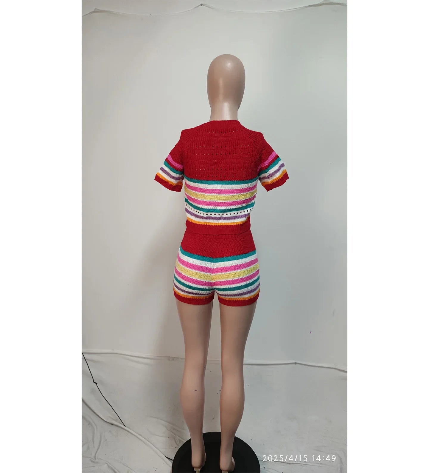 Cute Knit Striped Two-Piece Short Set