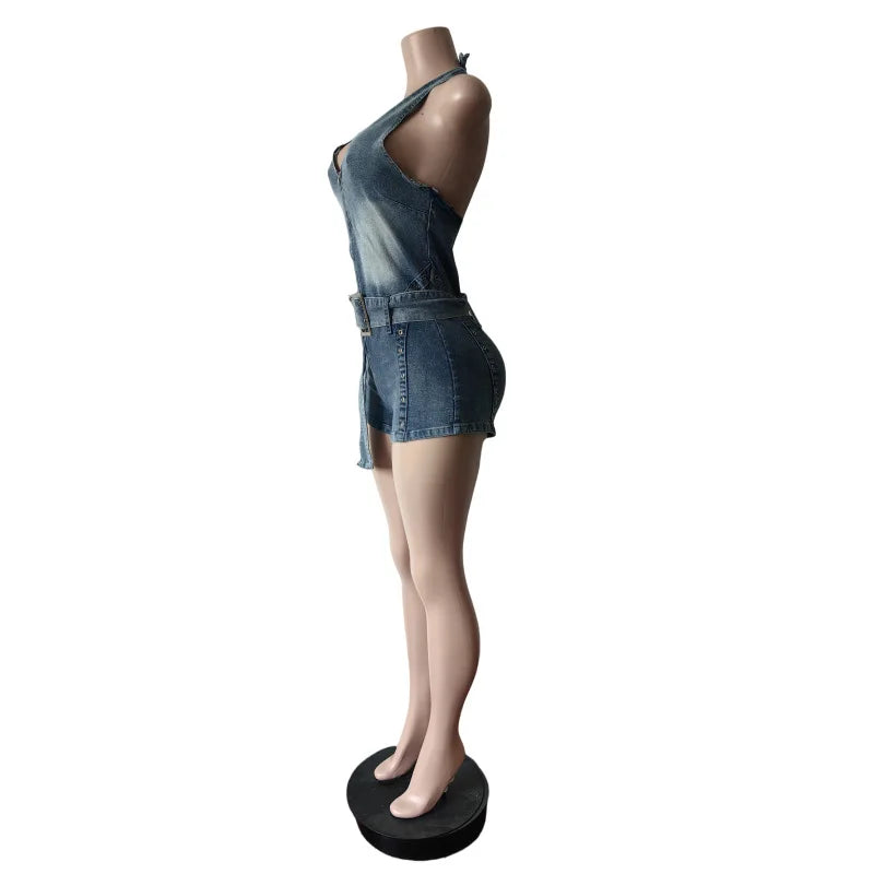 Denim Bodycon Shorts Romper