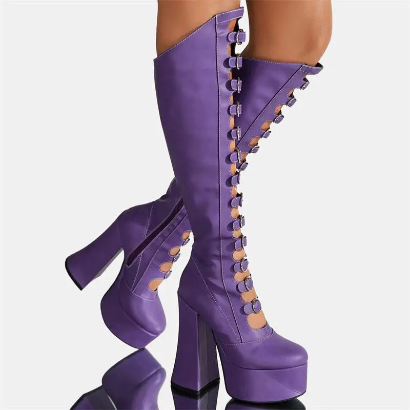 Punk Style Knee High Hollow Boots