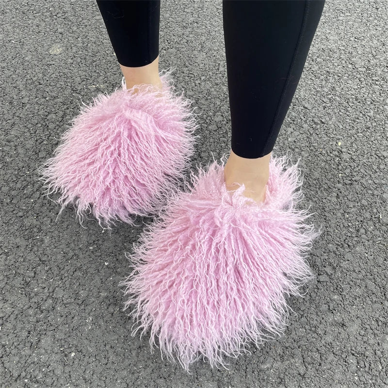 Fluffy Faux Fur Slides.