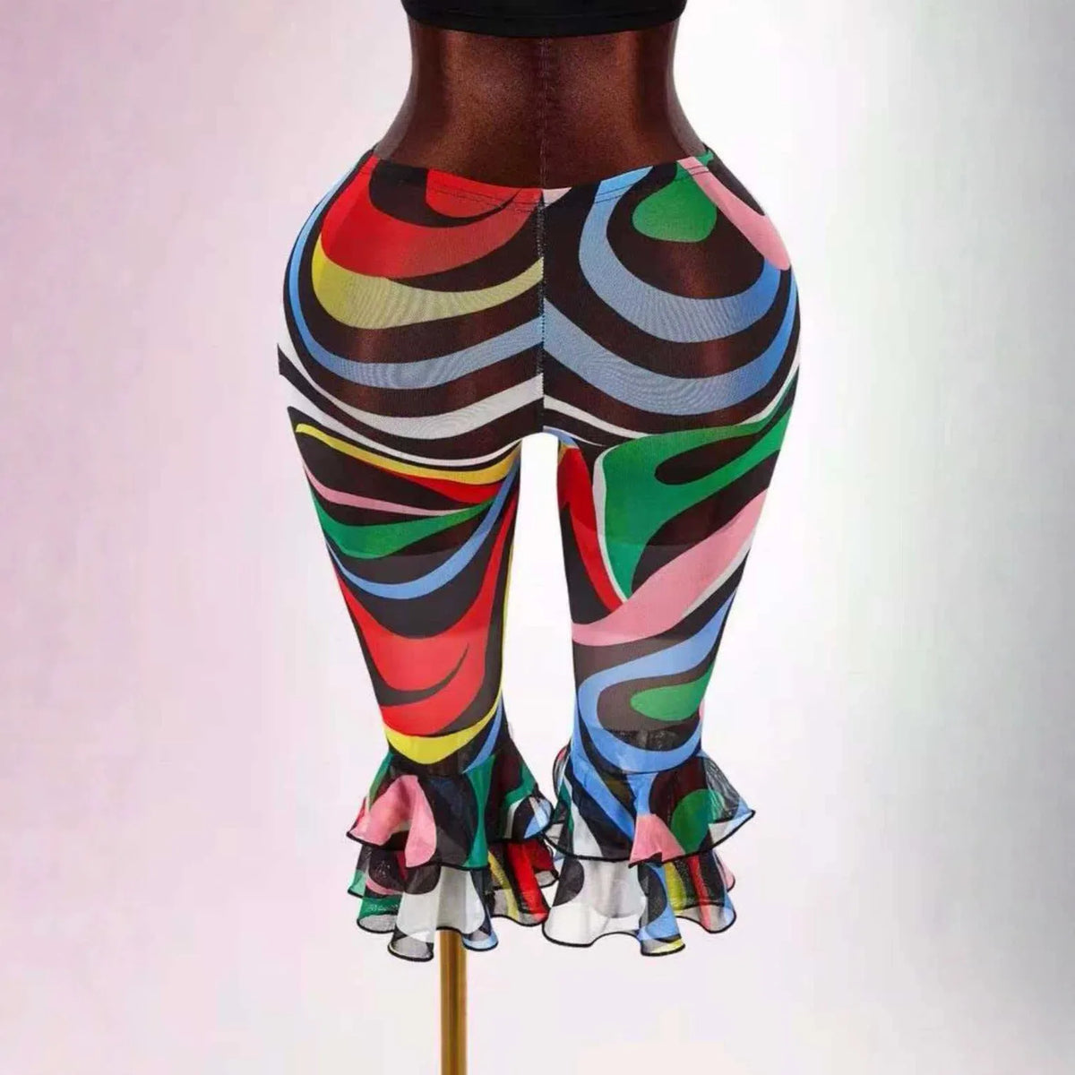 Swirl Print Ruffle Pants