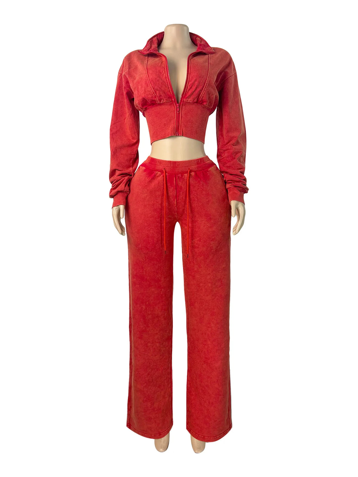 Distressed Wash Two-Piece Pants Set