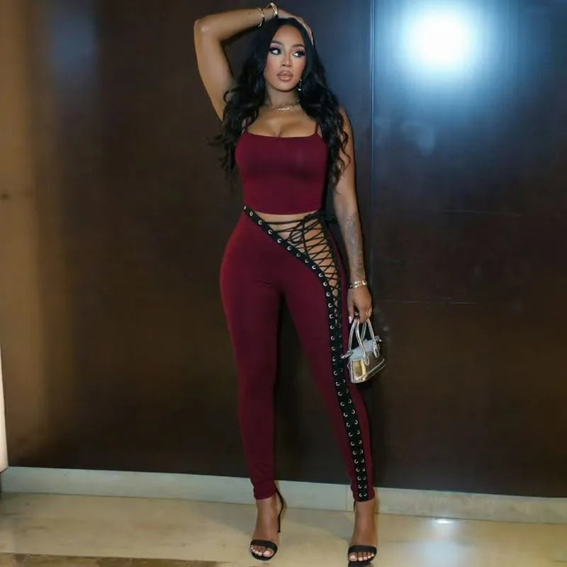 Lace-Up Leopard Pants Set