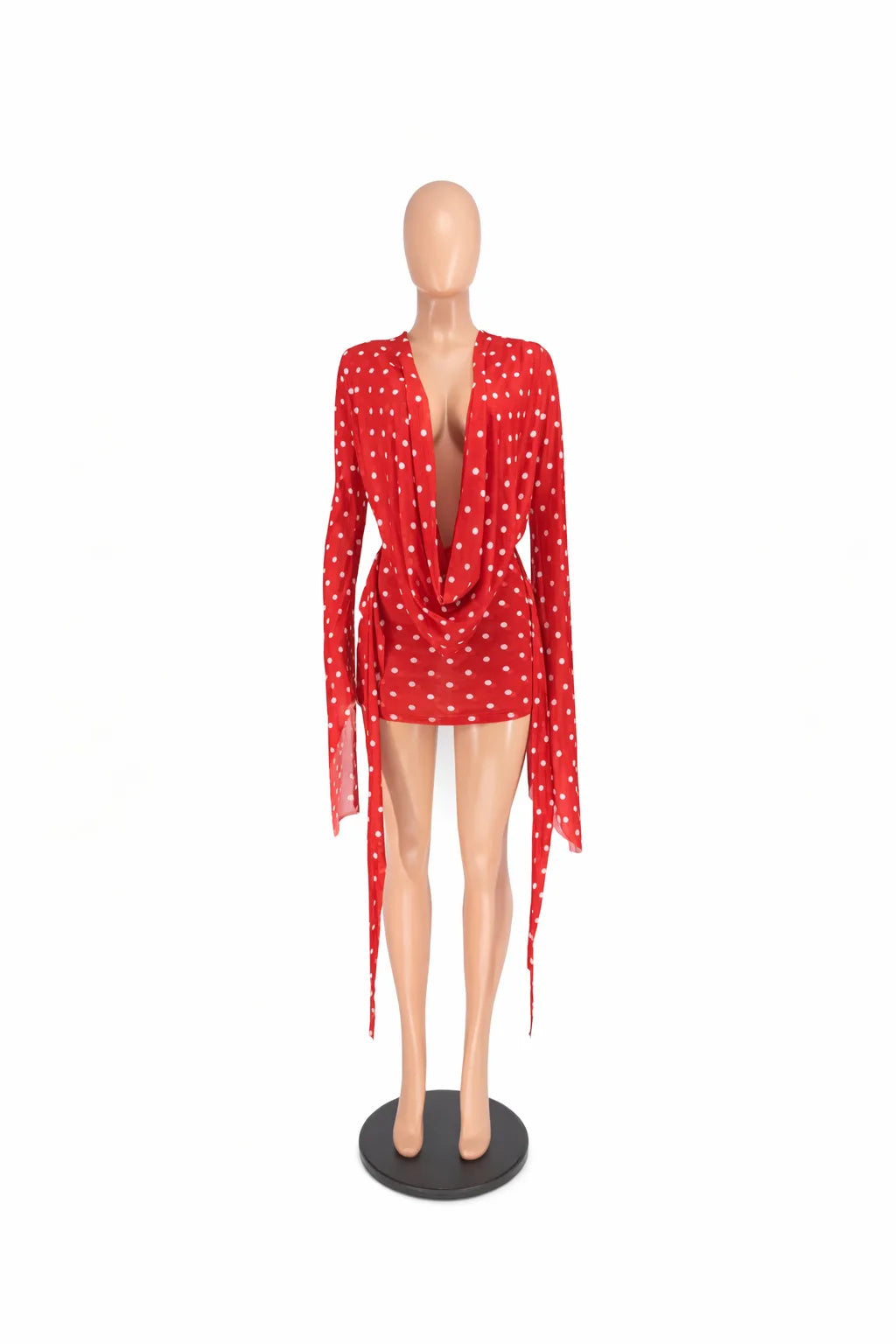 Polka Dot V-neck Batwing Dress