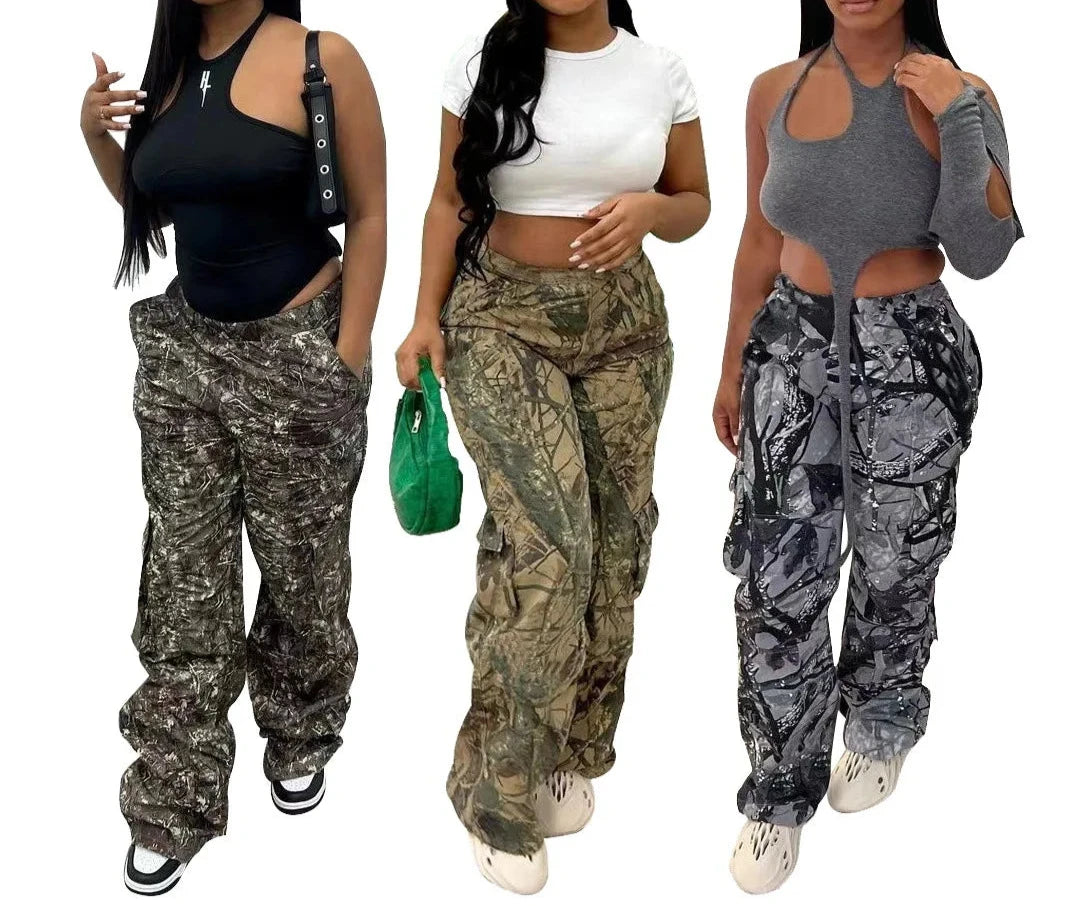 Camouflage Wide Leg Cargo Pants