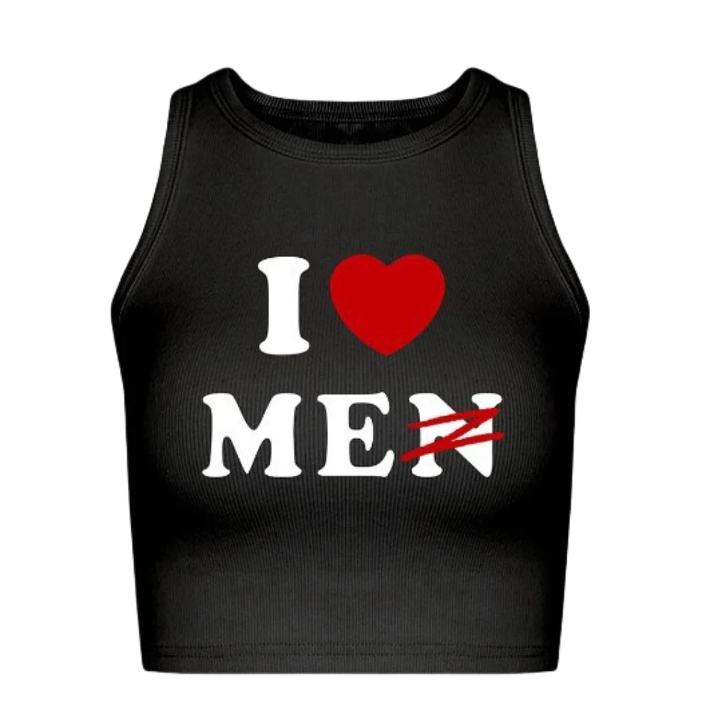 I Love Men Tank Top and Fur Mini Skirt Set