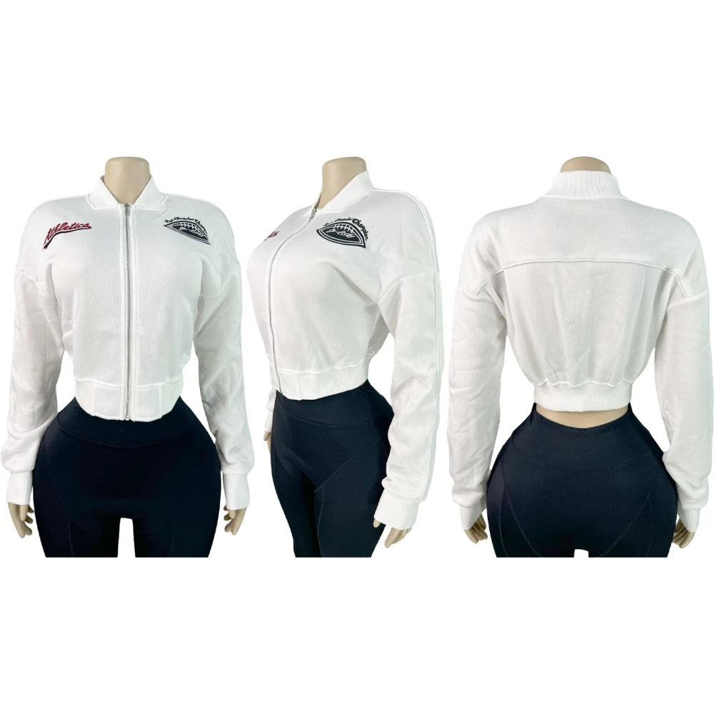 Trendy Letter Jacket and Bodycon Jumpsuit