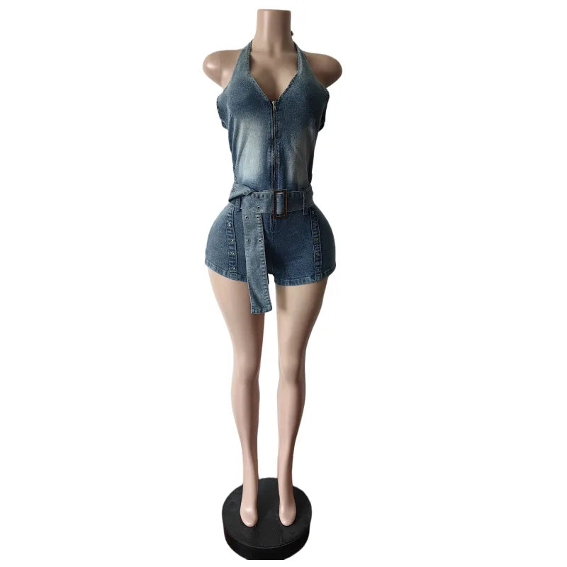 Denim Bodycon Shorts Romper