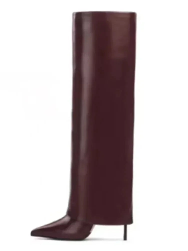 Knee-High Leather Skirt Boots