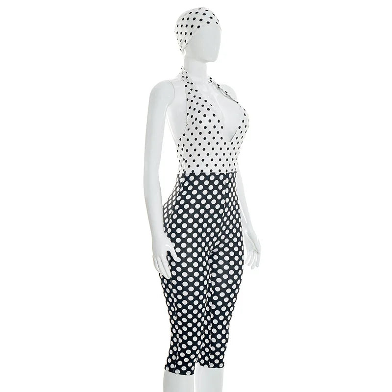 Polka Dot Print Bodycon Jumpsuit