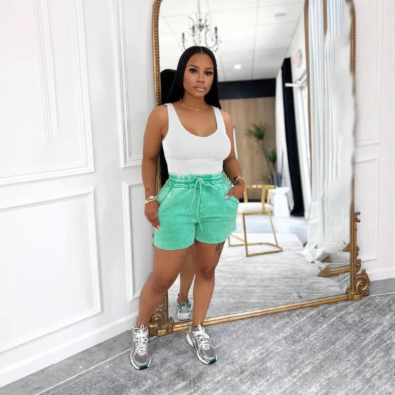 Distressed Mini Drawstring Loose Short Set.