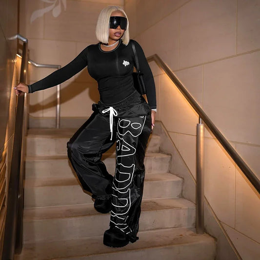 Baddie high waist print sweatpants