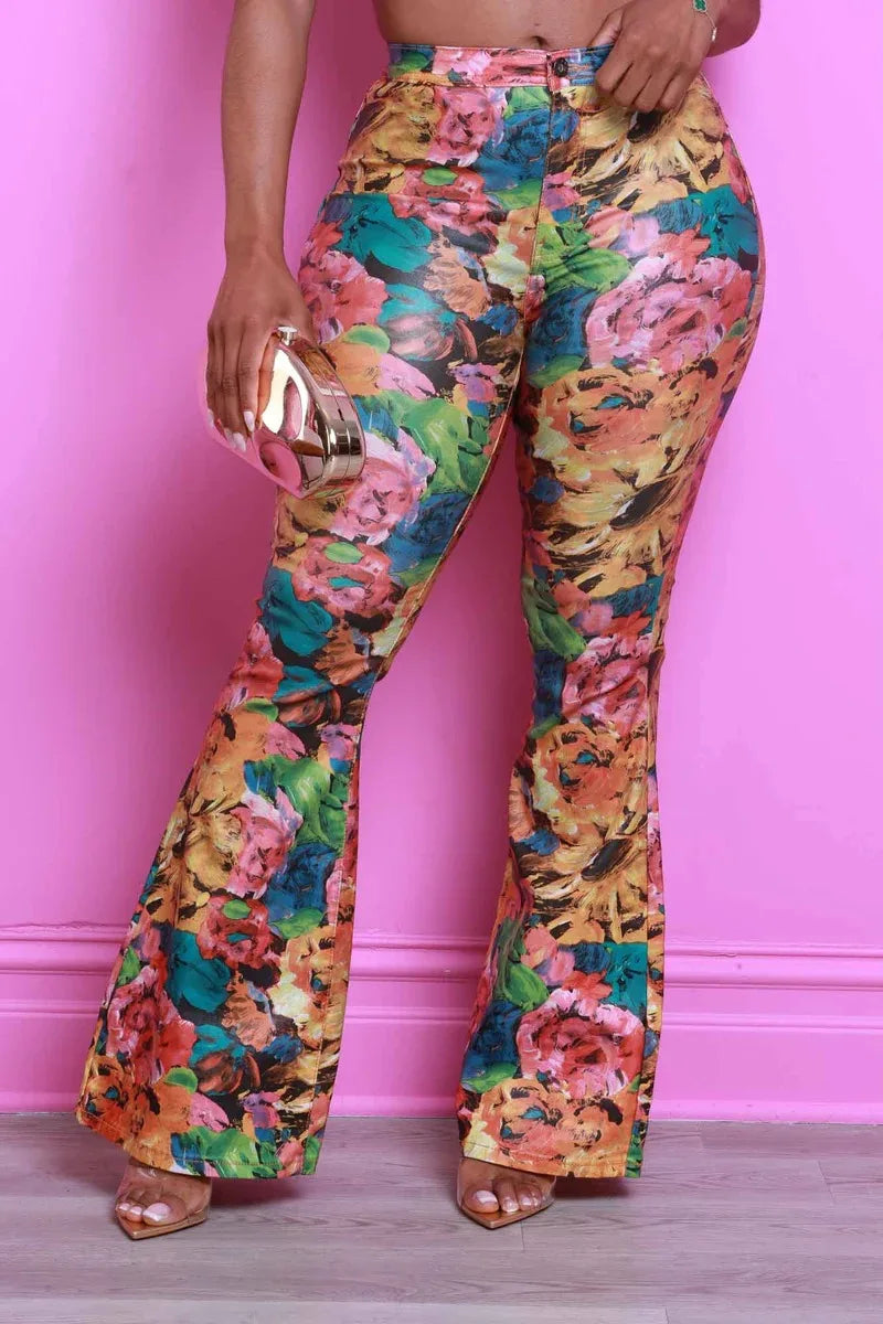 3D Floral Print Pants