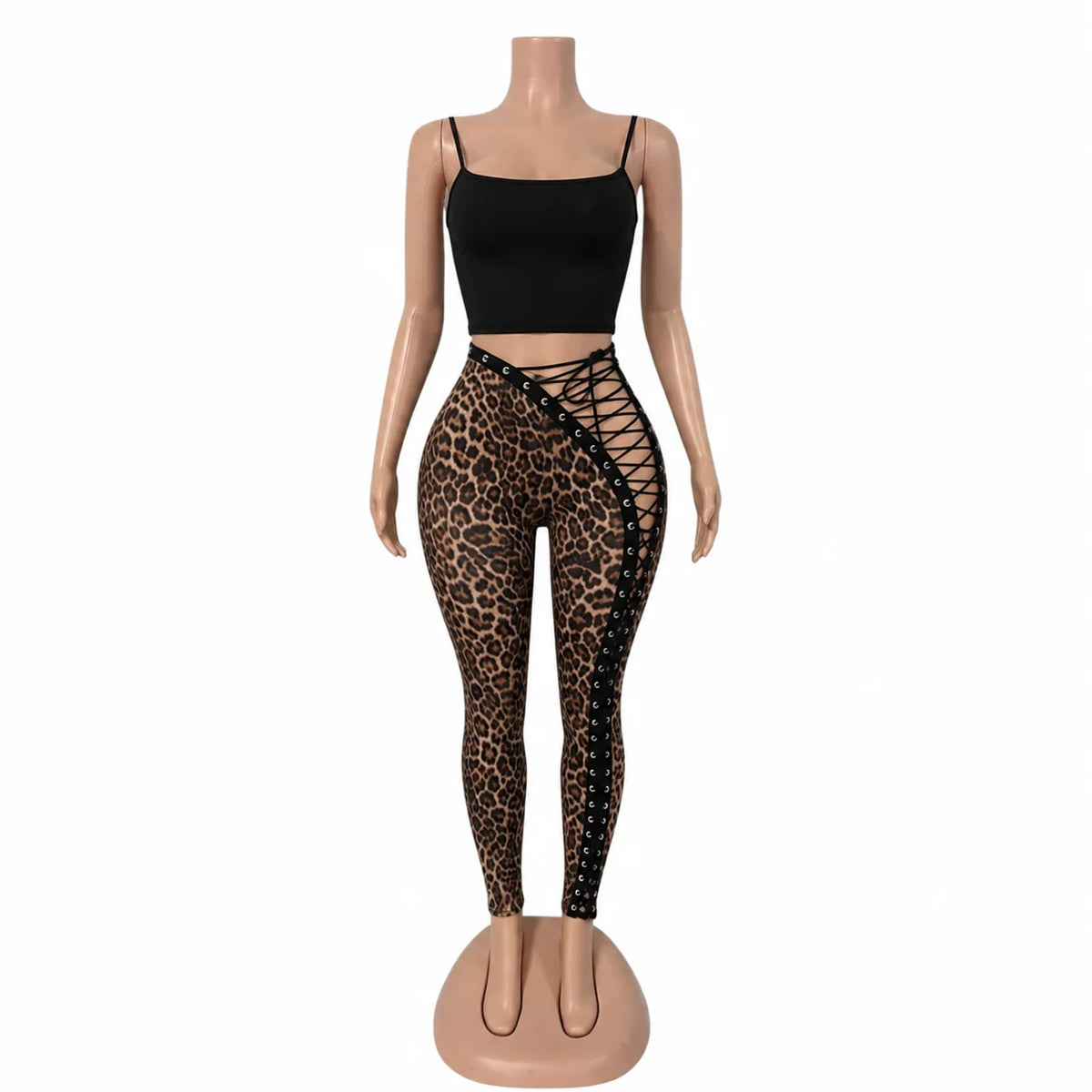 Lace-Up Leopard Pants Set