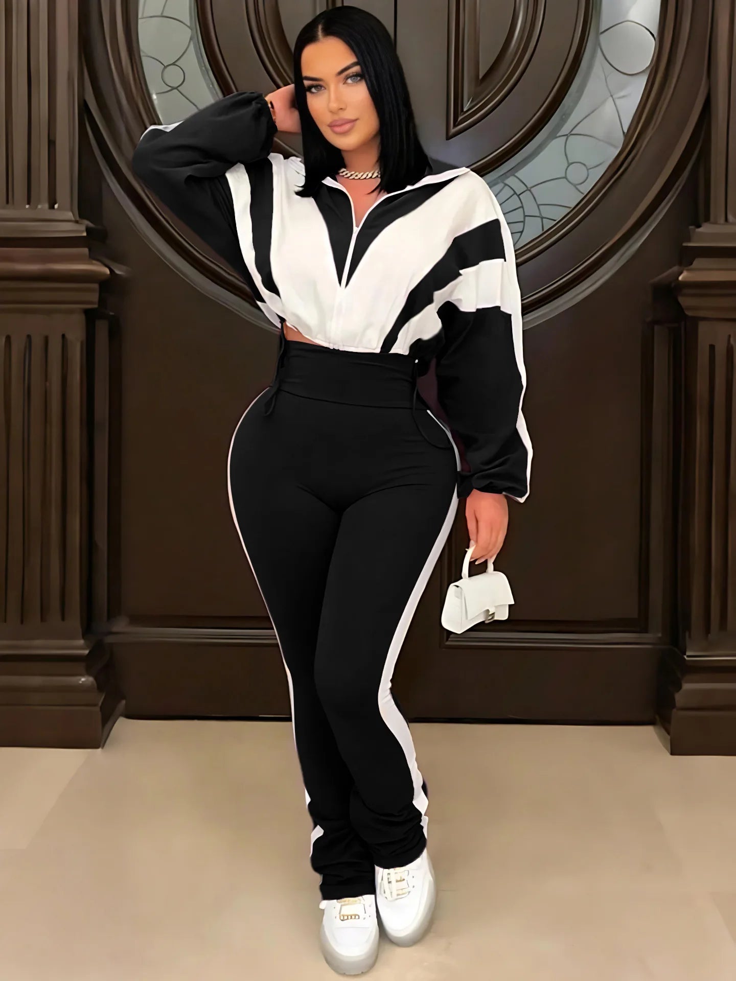 Color Block Pants Tracksuit Set.