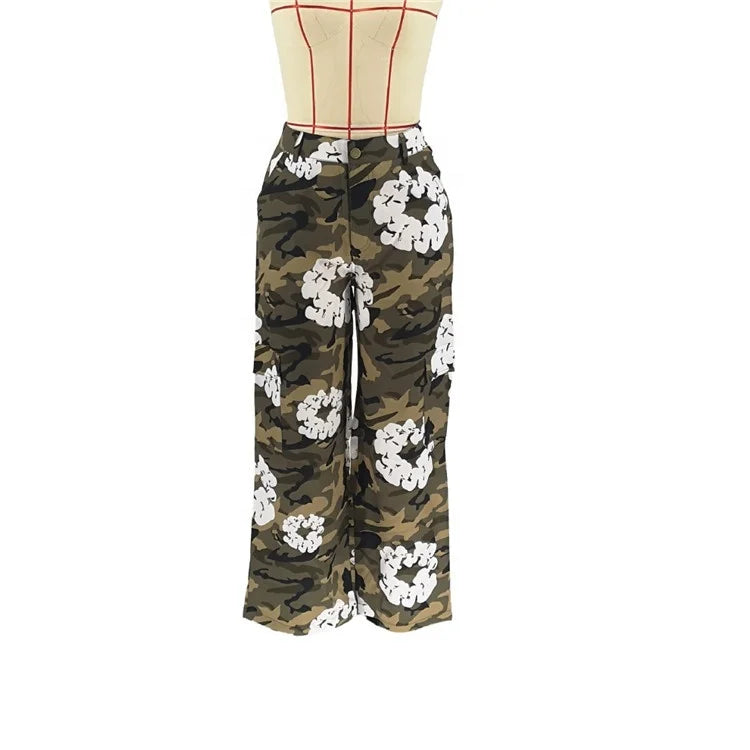 Flower Camouflage Print Cargo Pants