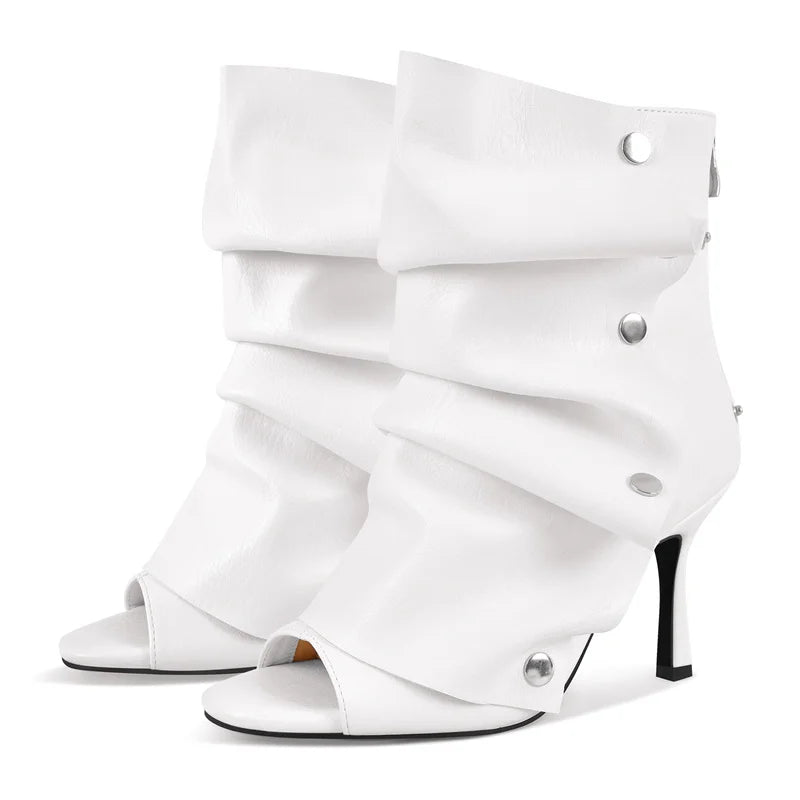 Slouch Pleated Plaid Ankle Boots