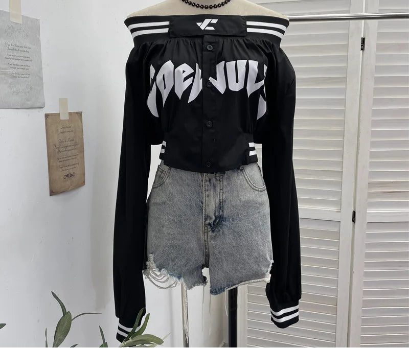 Mix It Up Off Shoulder Button Two-Piece Set