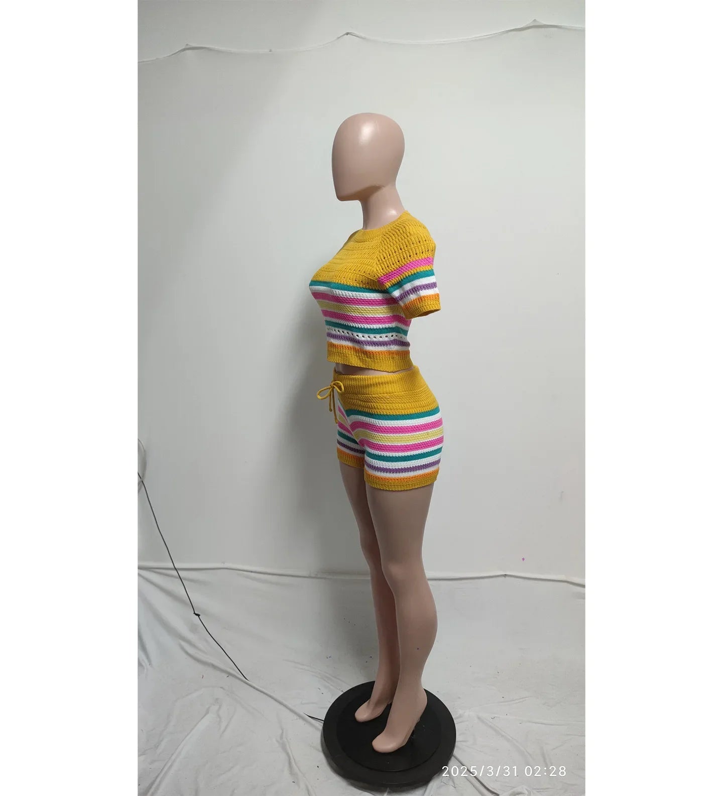 Cute Knit Striped Two-Piece Short Set