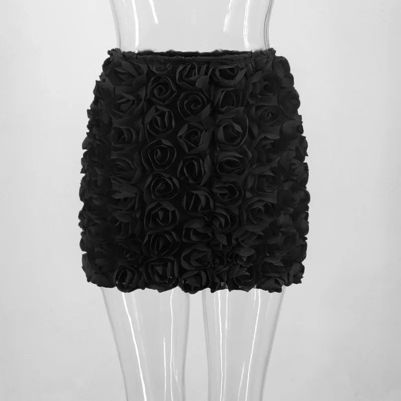 Pattern Print Top + Fur Mini Skirt Set