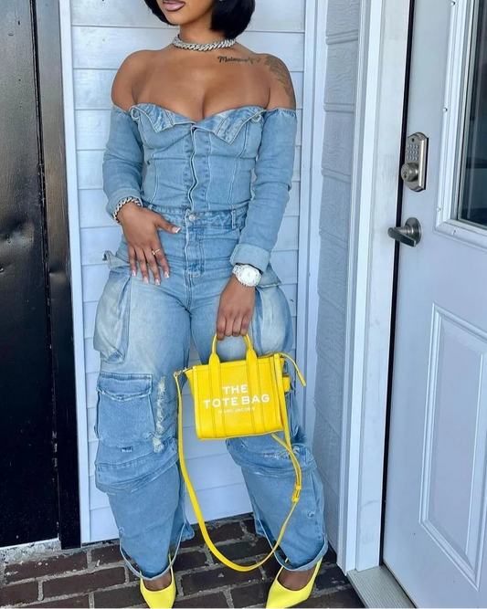 Denim Cargo Jumpsuit
