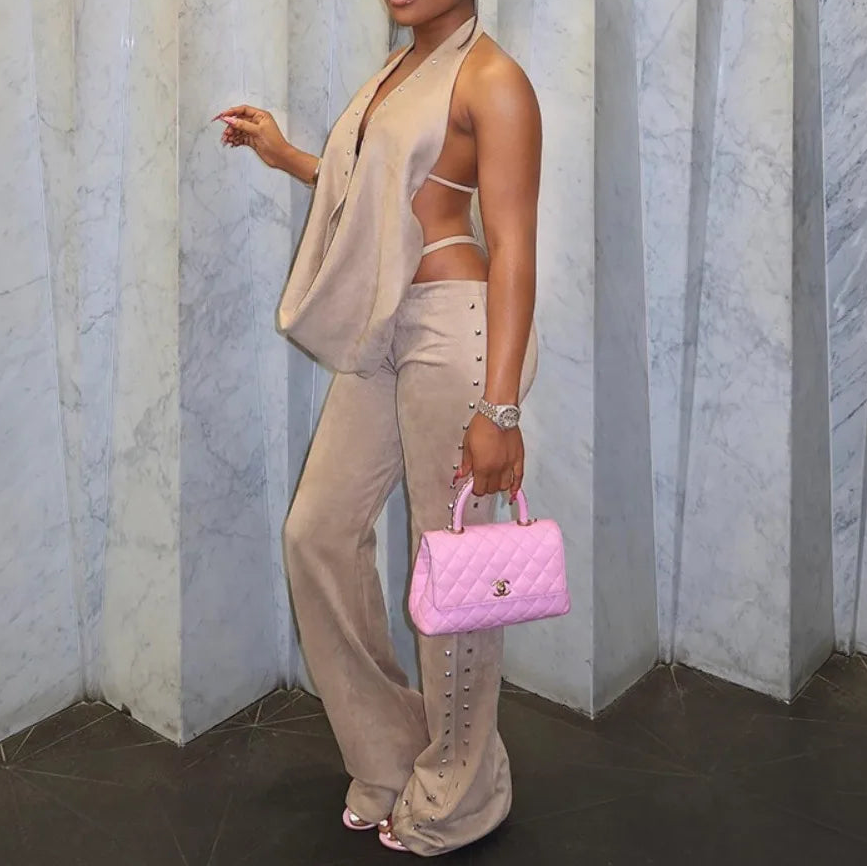 Ariel Backless Crop Top and Flare Pants Set