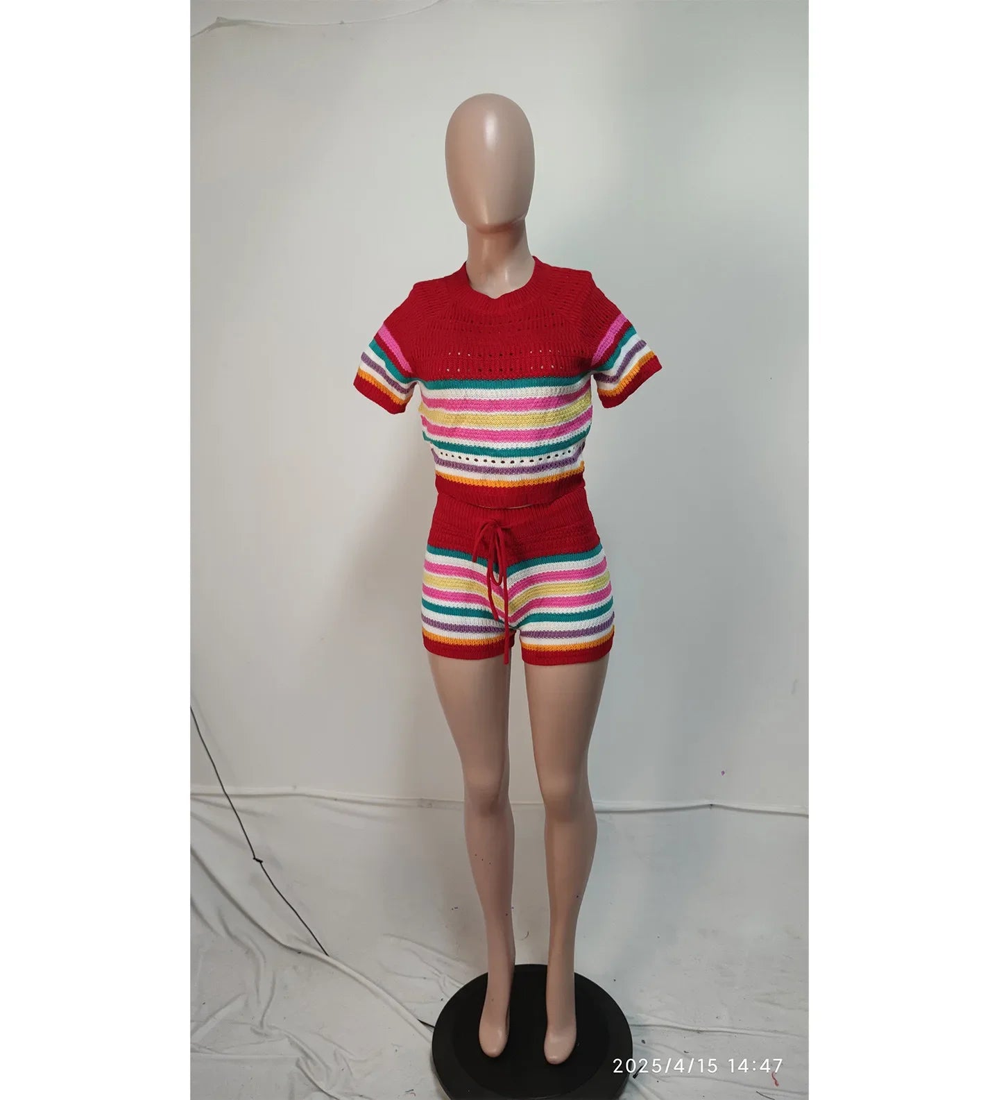 Cute Knit Striped Two-Piece Short Set