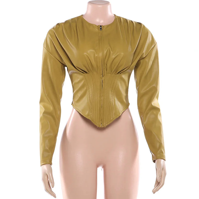 Sassy Color Leather Top and Pants Set