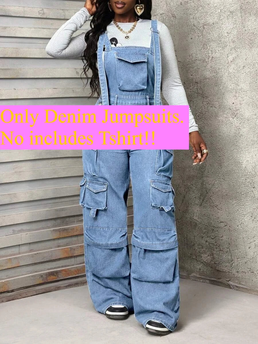 Denim Strap Loose Wide-leg Romper