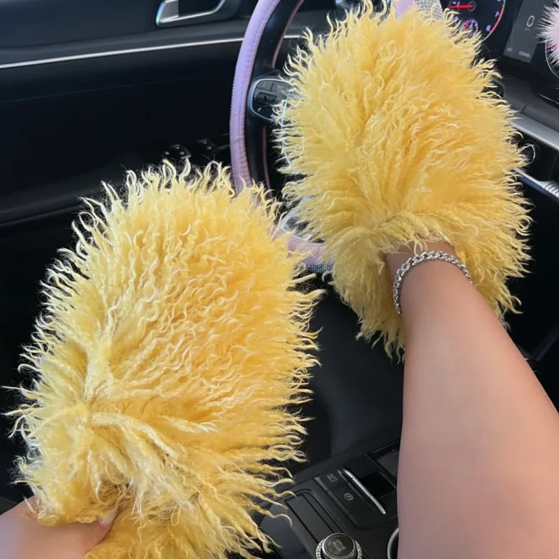 Fluffy Faux Fur Slides.