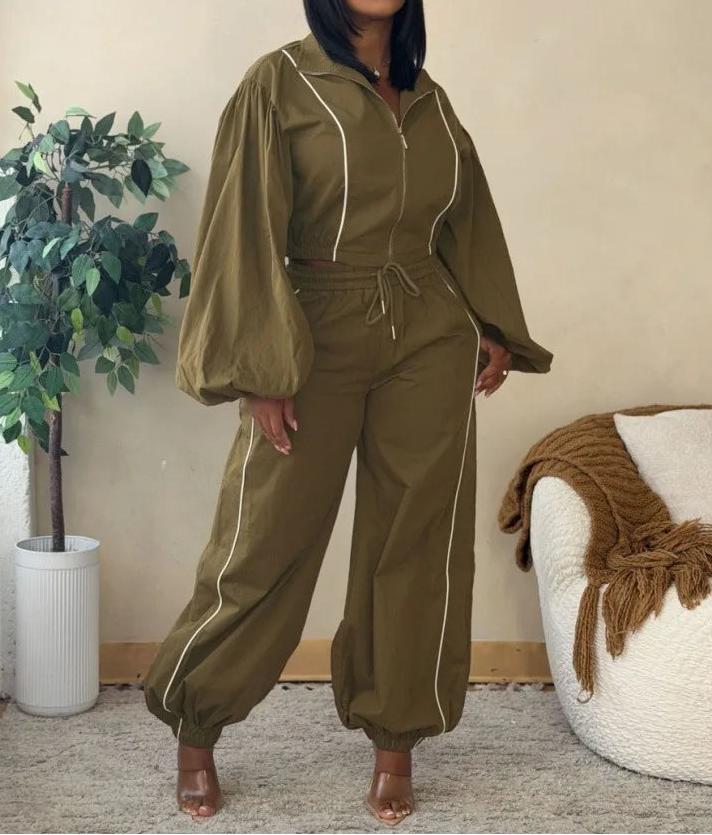 Drawstring Pants Reflective Stripe Set