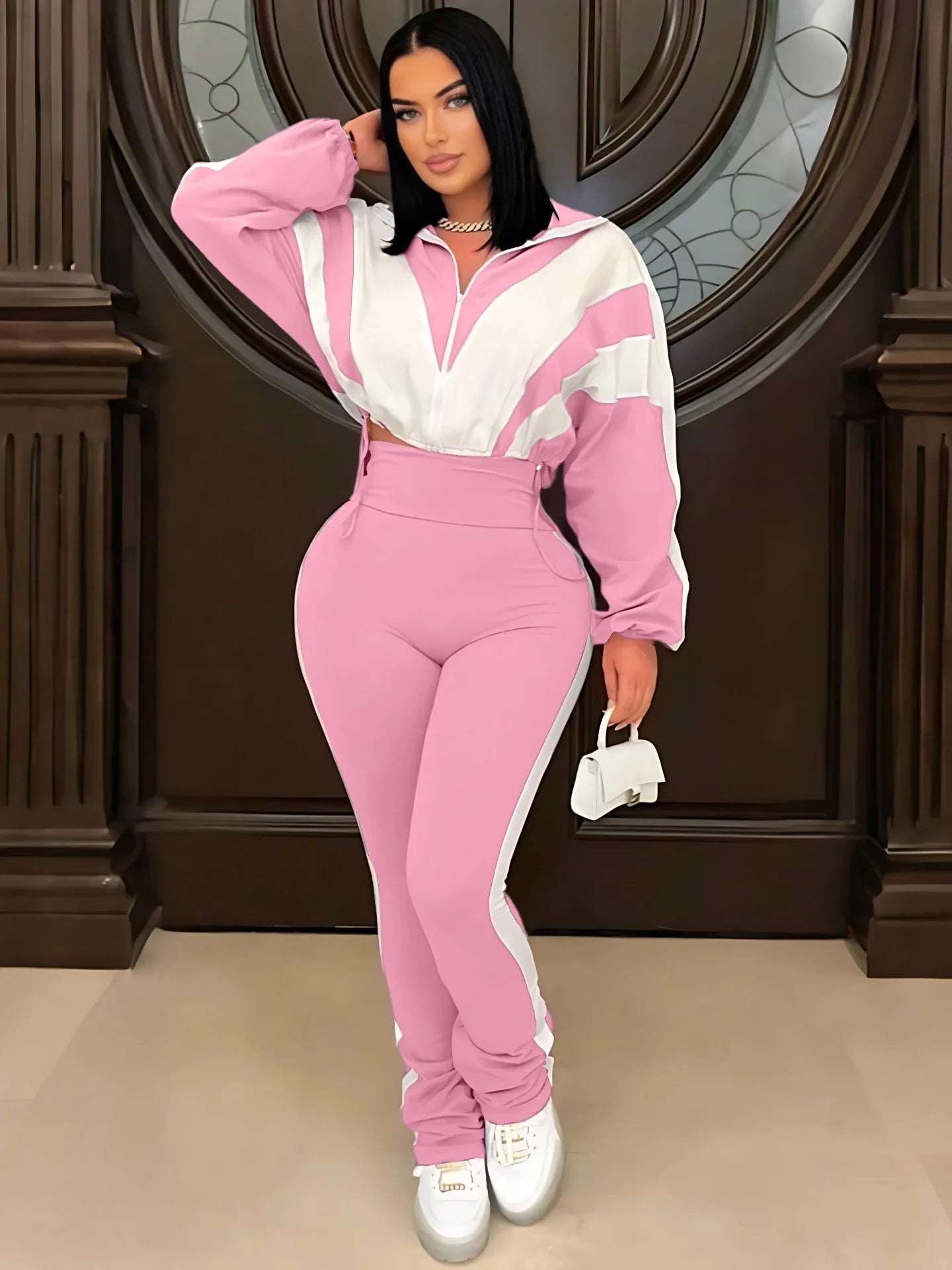 Color Block Pants Tracksuit Set.