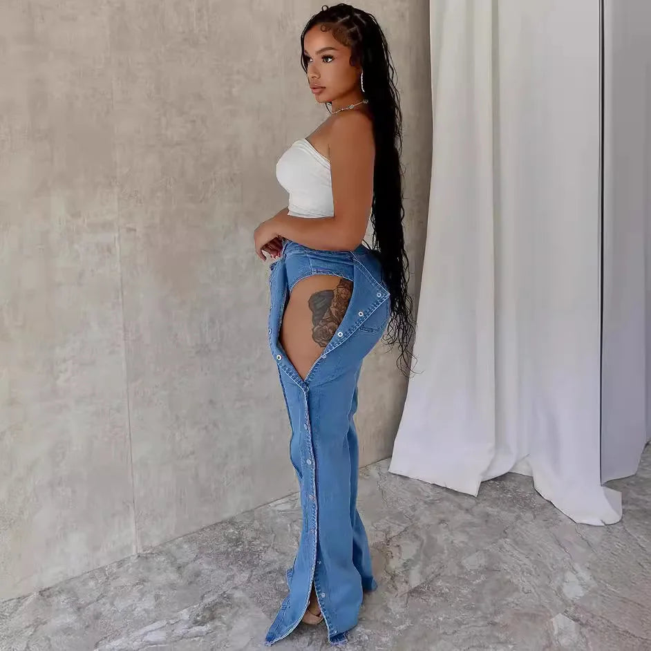 Denim Cargo Wide-Leg Jeans.