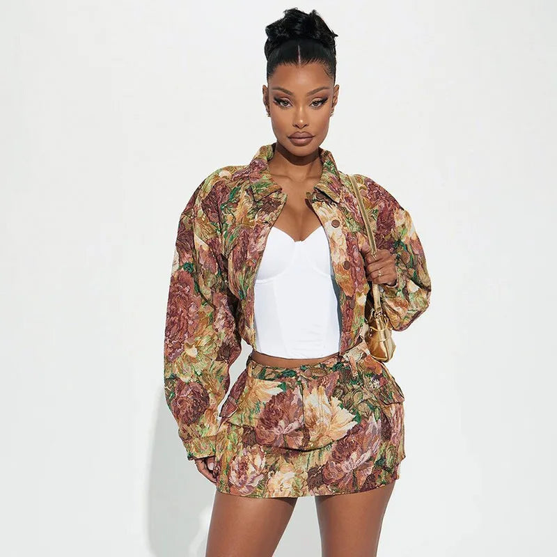 Vintage Floral Print Crop Jacket