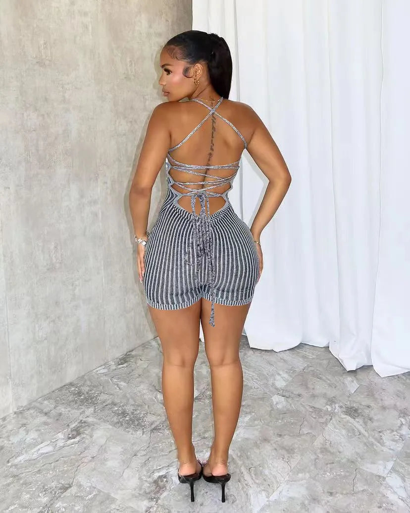 Knit Striped Rompers