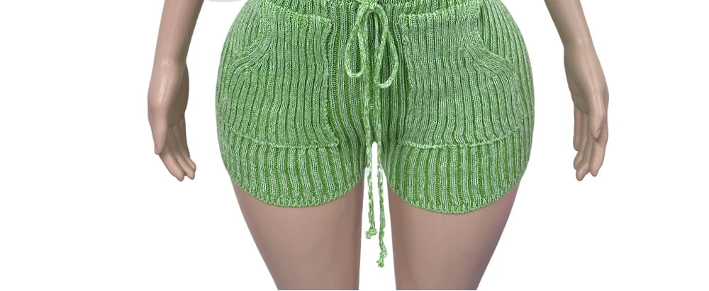 Ribbed Halter Backless Bodycon Short Set