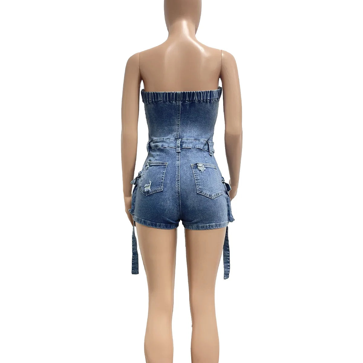 Denim Pocket Cargo Bodycon Romper