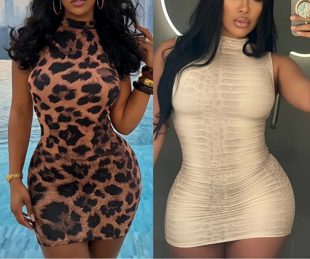 Leopard Print Halter Bodycon Mini Dress
