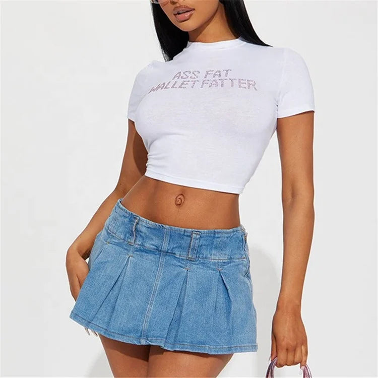 Rhinestone lettered printed T-shirt